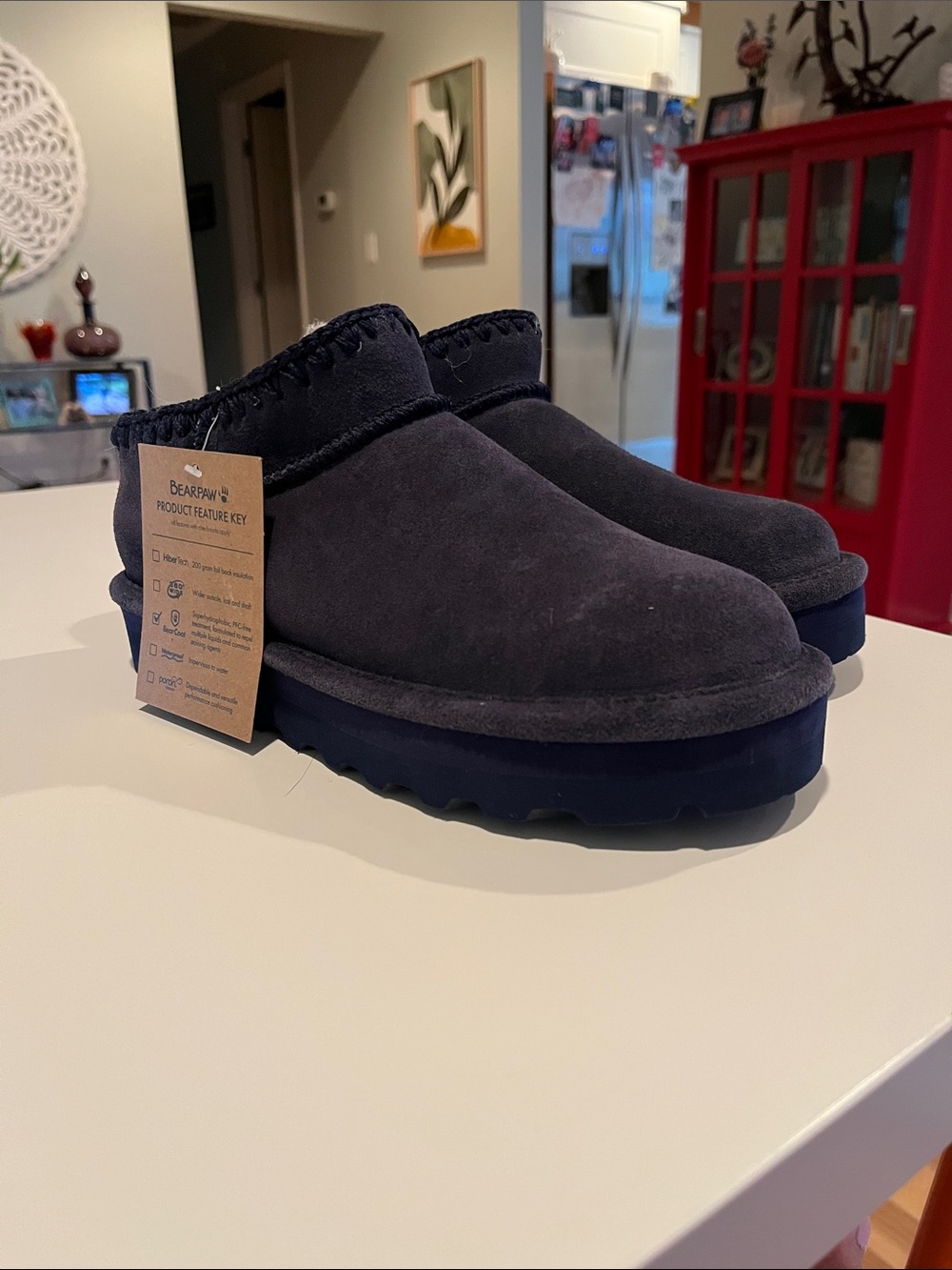 BearPaw Navy Suede Slip-On Clog Mules
